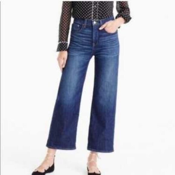 J Crew Rayner Wide Leg Pants Womens Size 25 Petite Medium Wash Cropped Stretch - Picture 1 of 12